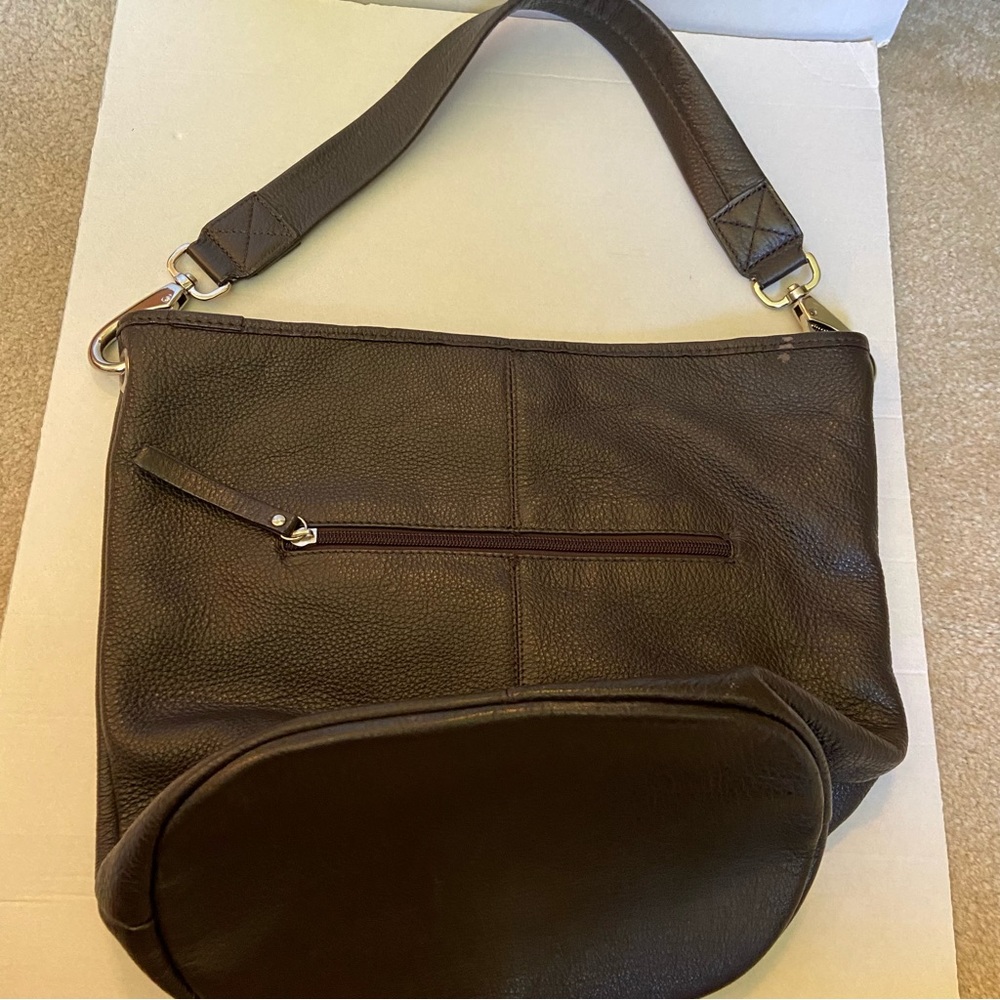 Stone Mountain Brown Leather Bucket handBag with outside pocket